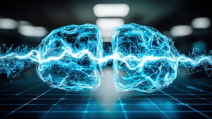 Exploring the fusion of science and technology electric brain waves digital laboratory abstract visualization modern environment futuristic perspective