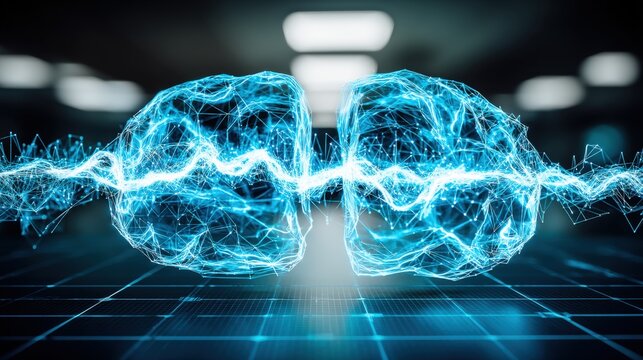 Exploring the fusion of science and technology electric brain waves digital laboratory abstract visualization modern environment futuristic perspective