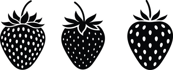 Strawberry silhouette vector illustration, black and white fruit design, simple organic berry artwork for healthy food, summer freshness, and natural product themes