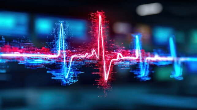 Heartbeat visualization medical emergency room digital display clinical environment close-up view health monitoring concept
