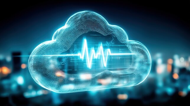 Digital cloud technology visualizing data analytics urban environment infographic design futuristic concept - Powered by Adobe