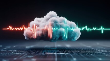 Visualizing health data heartbeat cloud pulse digital space digital art high-tech environment abstract viewpoint wellness concept