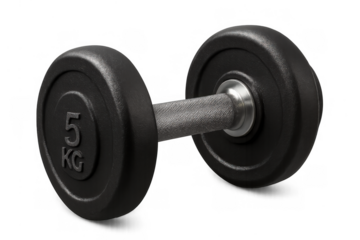 Black 5 kg dumbbell for fitness training at the gym, representing weightlifting, strength, and a healthy lifestyle