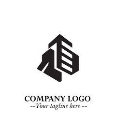 Building Logo Symbol in Black on the White Background with Modern Minimal Architecture Design