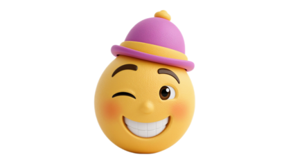 Whimsical Winking Emoji Wearing a Playful Pink Hat - A Cheerful 3D Character Illustration