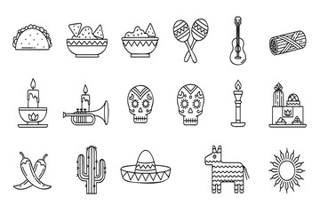 Vibrant Mexican fiesta icons celebrate culture, food, and tradition with festive flair