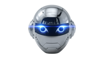 Futuristic Robot Head Emoji A Detailed 3D Render Featuring Glowing Eyes for Tech and AI
