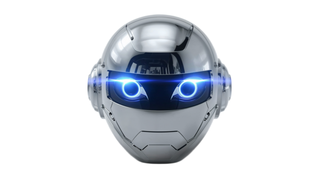 Futuristic Robot Head Emoji A Detailed 3D Render Featuring Glowing Eyes for Tech and AI