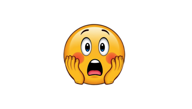 A vibrant 3D cartoon emoji character vividly expressing profound shock and disbelief, with wide eyes and hands clasped to cheeks in a moment of extreme surprise or fright