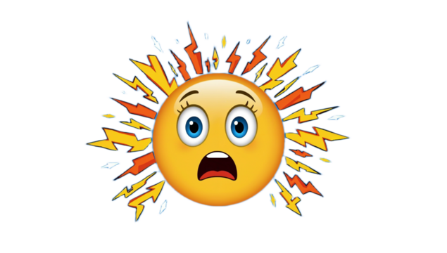 Embarrassed Emoji Bursting with Zany Lightning Expressing Shock, Surprise, and Anxiety