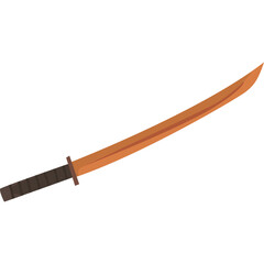 Brown Katana Sword With Dark Handle And Orange Blade Isolated On White Background Detailed Vector Illustration
