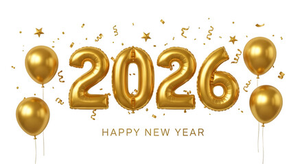 Happy new year 2026 golden balloons
