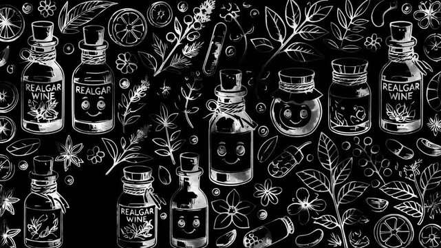 Realgar wine glass bottle black and white sparkling special effect VJ background can be cycled