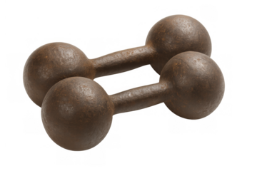 Two old rusty cast iron dumbbells symbolizing strength, fitness, and classic workout equipment. Ideal for themes of health and sport