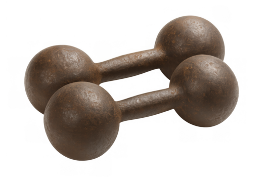 Two old rusty cast iron dumbbells symbolizing strength, fitness, and classic workout equipment. Ideal for themes of health and sport