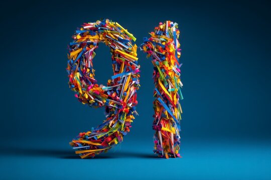 Colorful Arrangement of Straws and Caps Forming Number Ninety-One