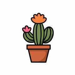 Cute Cactus in Pot with Flowers - Vector Illustration Icon