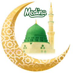minaret of mosque Medina mosque moon gold card