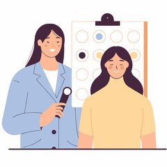 Obraz premium Optometrist in blue coat testing eyes of patient during examination