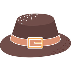 Brown Pilgrim Hat With Orange Buckle And Band And Speckled Decoration On A Transparent Background