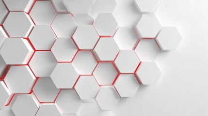 minimalist 3d hexagonal pattern with red accent light on white background