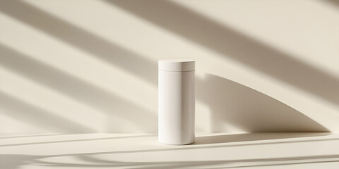 Minimal White Cylinder on Table with Natural Sunlight and Shadows