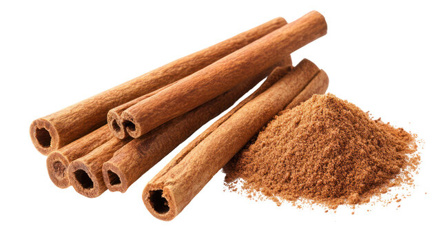 Cinnamon sticks and ground cinnamon isolated on transparent background - Powered by Adobe
