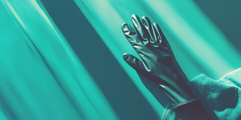 Protective Latex Glove Under Blue Light with Abstract Shadows