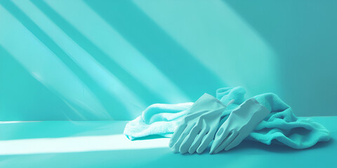 White Latex Gloves on Blue Surface with Soft Shadows