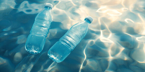Plastic Bottles Floating in Ocean Water