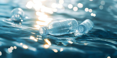 Plastic Bottles Floating in Ocean Water