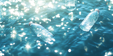 Plastic Bottles Floating in Ocean Water