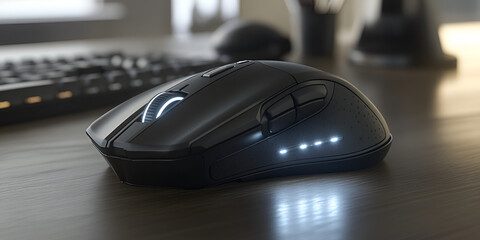 Wireless RGB Gaming Mouse on Desk with Colorful Keyboard Lights