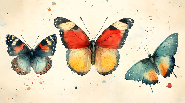 Watercolor butterflies A vibrant collection of insect art in a beautiful, artistic, and colorful display