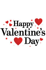 Happy Valentine&rsquo;s Day Typography with Red Hearts and Stars &ndash; Romantic Love Greeting Design on Transparent Background