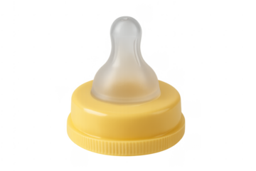 Baby bottle nipple and yellow collar on transparent background