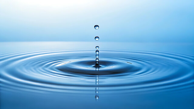 Captivating water drop collision creating mesmerizing ripples, perfect for serenity ads, spa promotions, or science educational materials in a dynamic design