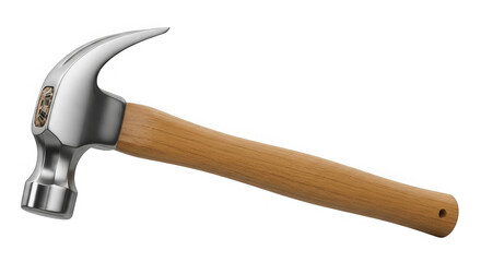 Claw hammer with wooden handle isolated on transparent background