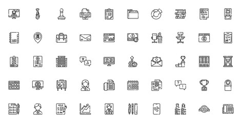 Job resume icon set. Professional vector icons for creer and workplace. Includs symbols for interview, C, contract, salary, office presentation and more.