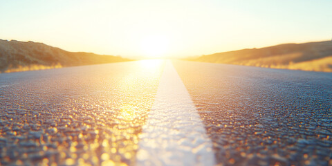 Asphalt Road Leading to Sunrise Morning Journey Concept