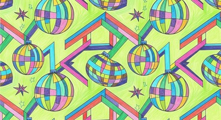 Colorful Disco Ball Pattern Design with Geometric Details