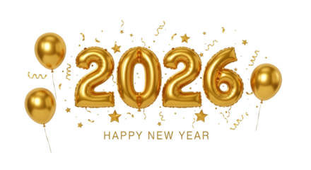 Golden 2026 balloon numbers with balloons