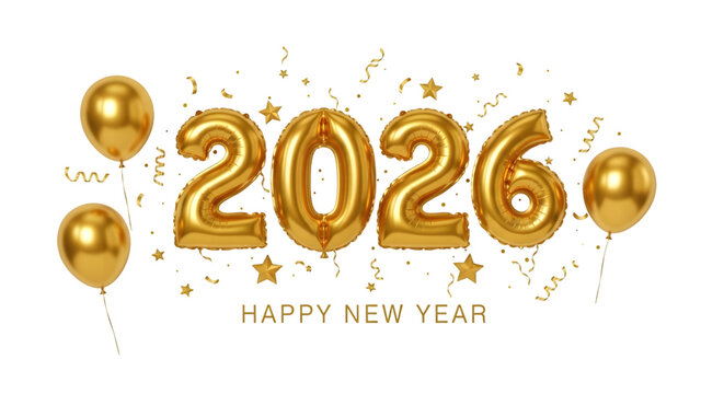 Golden 2026 balloon numbers with balloons