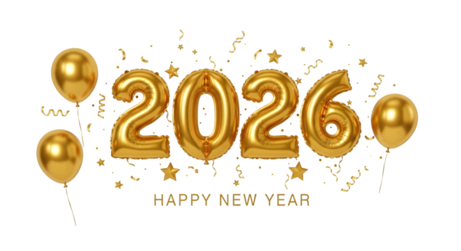 Golden 2026 balloon numbers with balloons