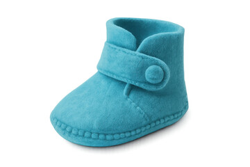 Teal baby bootie for newborn with transparent background