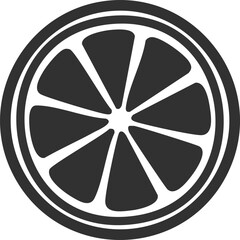 Fototapeta premium Lemon slices beautifully accent the dark blue silhouette of a round lemon fruit. 