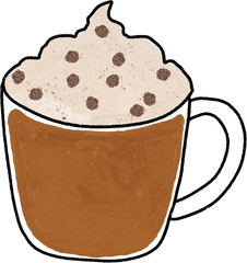 Hot Chocolate with Whipped Cream Illustration. Cozy gouache illustration of hot chocolate topped with whipped cream, soft textures