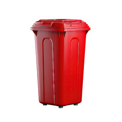 A Red Trash Can with Lid Isolated on a Black Background Studio Lighting Reflecting on the Shiny Surface
