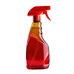 A Red Transparent Spray Bottle Filled With Red Liquid Against A Black Background With A Red Trigger Mechanism And Yellow Cap