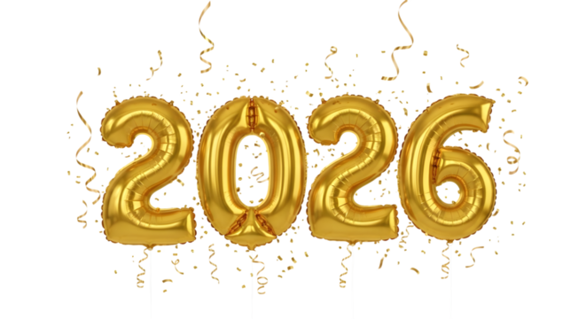 Golden 2026 balloon for new year celebration